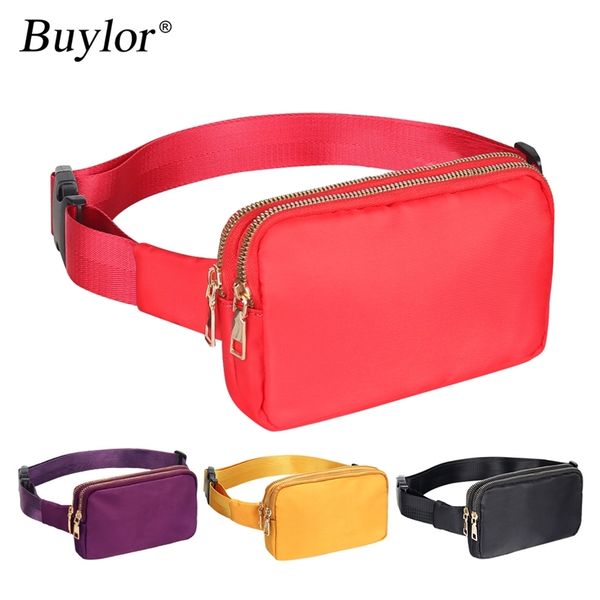 

buylor women waist packs fashion belt bags double pouch designer bum hip bag shoulder chest pack waterproof phone crossbody bag 220621