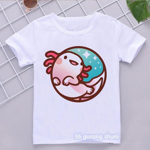 T-Shirts Donut Axolotl Cartoon Print T-Shirt MädchenJungen Kawaii Kinderkleidung 3-15 Jahre Kleinkind T-Shirt Harajuku Sommer Tops TeeT-Shirts