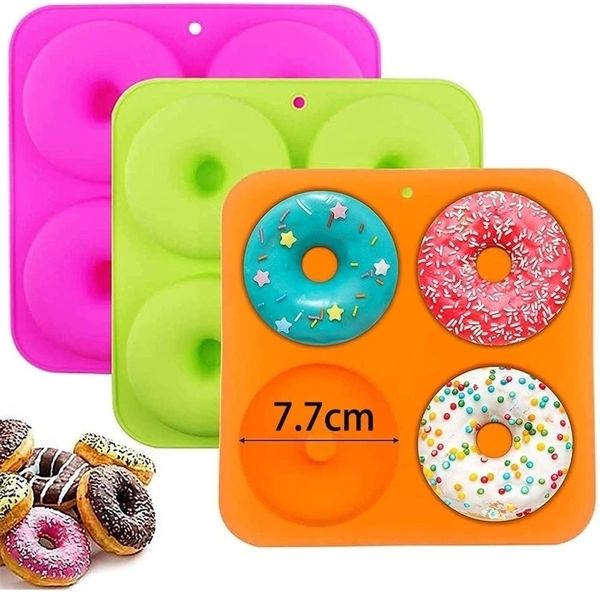 4 orifícios Bolo molde 3d Silicone Donut Molds Non Stick Pan Pan Panufin Chocolate Muffins Donuts Maker Kitchen Acessórios Ferramenta 220701