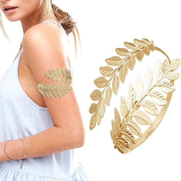 

vintage metal greek roman laurel leaf bracelet armband upper arm cuff armlet festival bridal belly dance bohemian arm bracelets, Golden;silver