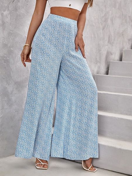 

ditsy floral wide leg pants w7hs#, Black;white