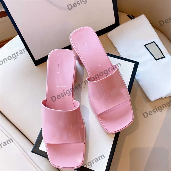 

women rubber slide sandal chunky 5.5cm heel slippers womans g 8 colors platform fashion multicolor slipper casual flip flops lady channel, Black