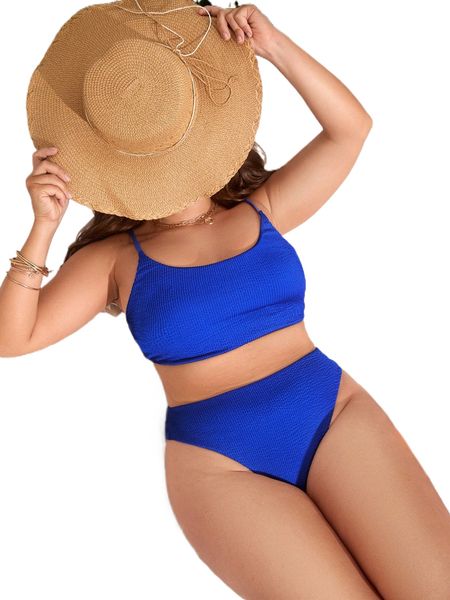 

plus textured high waisted bikini swimsuit 12yx#, White;black