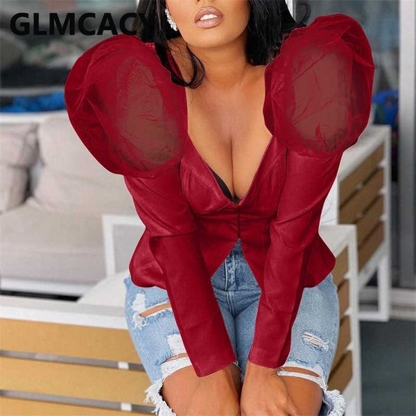 

puff sleeve v neck solid corset blouse chic streetwear shirt 210702, White