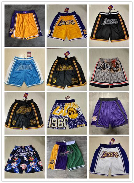 

los angeles''lakers''men throwback basketball shorts pocket purple, Black