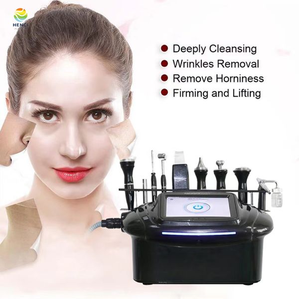 

new 9 in 1 weight loss blackhead acne removal facial deep cleansing scrub microcurrent machines rf ultrasound face lift multi-functional bea, Black;white