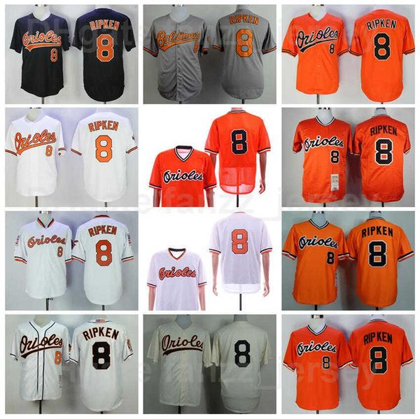 

1954 1970 1982 1989 2001 retro baseball 8 cal ripken jerseys men vintage pullover team orange white grey black beige stitched flexbase retir, Blue;black