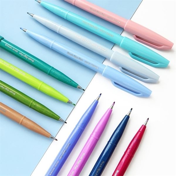 12 pz/set Pentel Nuovo Pennello di Colore Penna di Indicatore di Colore Penna Pittura Arte Scrapbooking Forniture Scuola di Cancelleria All'ingrosso 210226