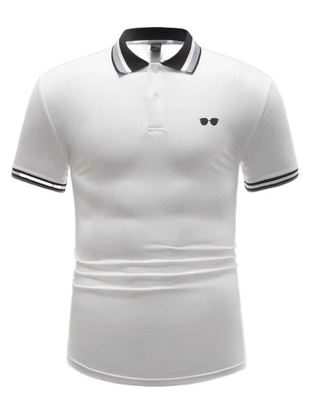 

men glasses print contrast collar polo shirt 54aj#, White;black