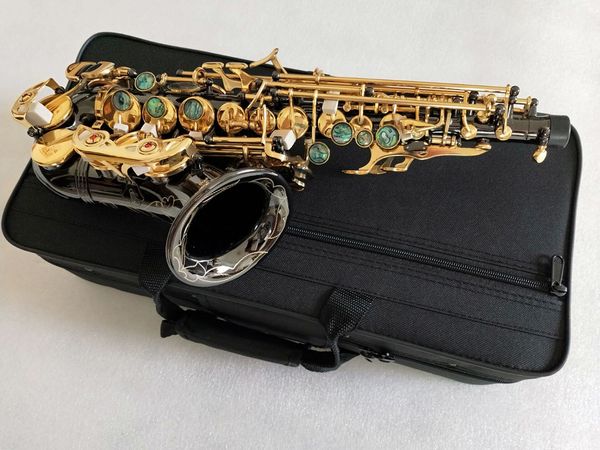 Super Japão S-991 Saxofone curvo de alta qualidade soprano Sax Black Gold Gold BB Music Instrument Professional