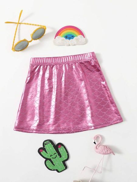 

toddler girls fish scale print metallic skirt she, Blue
