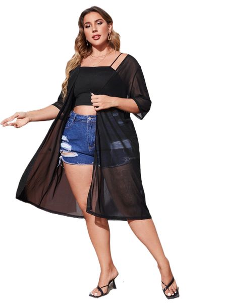 

plus plain sheer kimono n1zl#, Black;gray