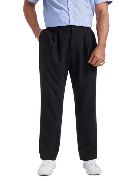 

extended sizes men fold pleated slant pocket pants r1fo#, Black