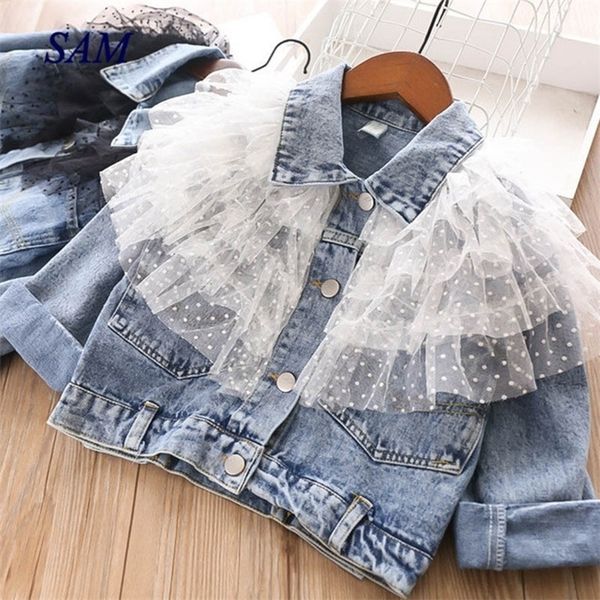 

fashion spring and autumn denim jacket girls lace coats baby children long sleeve princess clothes outerwear lj201125, Blue;gray