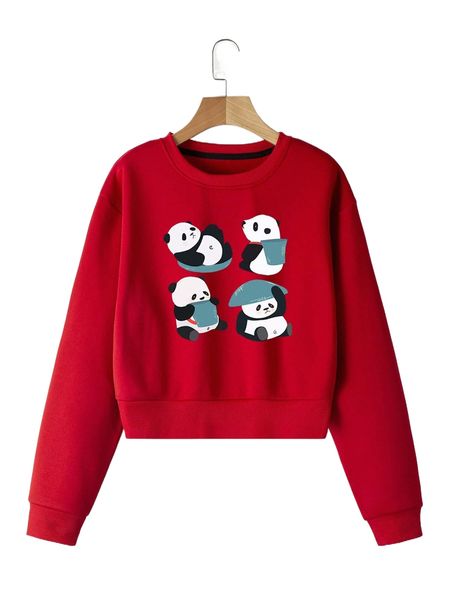 

cartoon graphic thermal pullover a0us#, Black