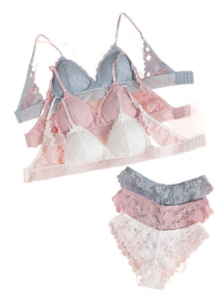 

3sets floral lace lingerie set p9mq#, Black;red