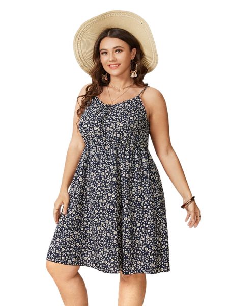 

plus ditsy floral knot front cami dress n6qe#, Black