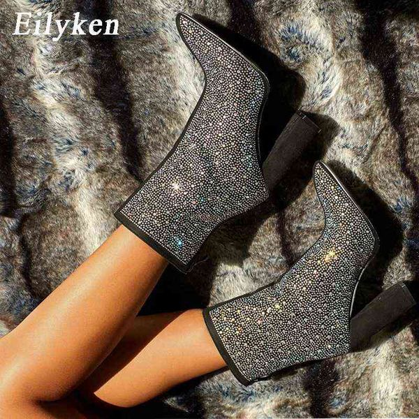 

dress shoes eilyken 2022 fashion banquet women s boots thick with square head shiny rhinestones thin nightclub high heel 220507, Black