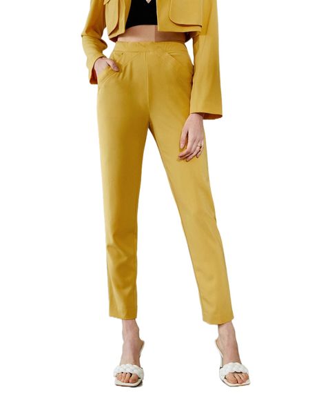 

solid high waist pocket pants w7vy#, Black;white