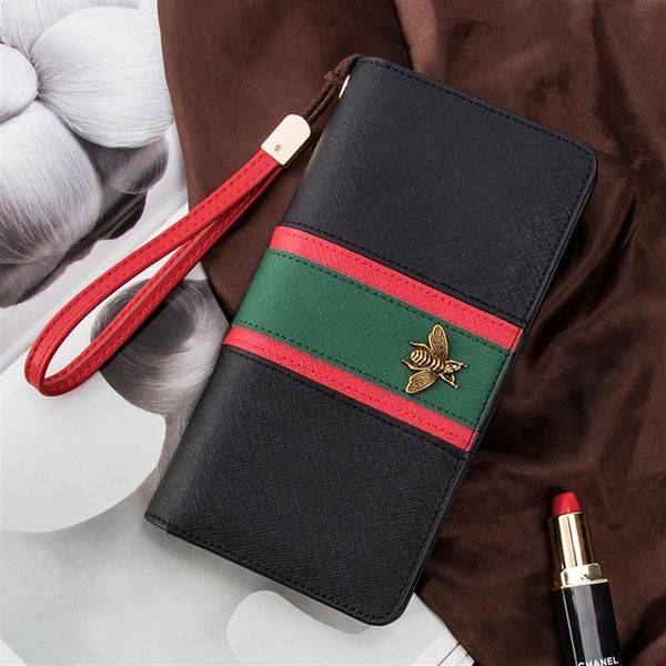 

women's leather wallet credit card holder long multi-functional large capacity women's purse clutch bag luxury bee ladie2423, Red;black