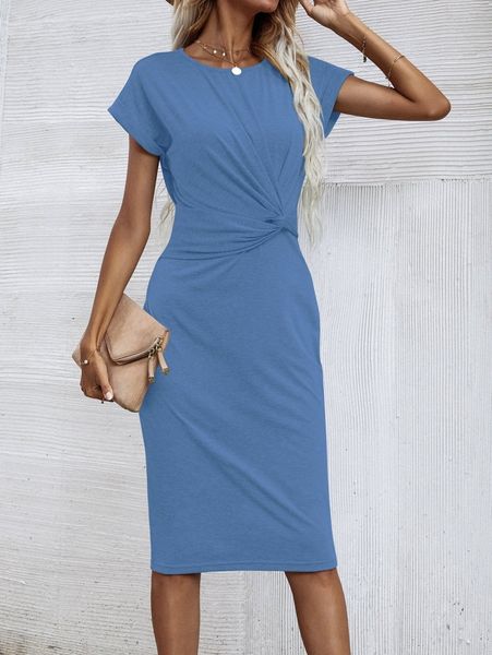 

solid twist front fitted dress a33t#, Black;gray