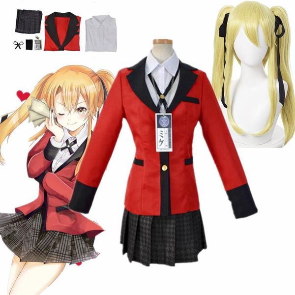 Erkeklerin Trailtsits Anime Meare Saotome Kakegurui Zorlayıcı Kumarbaz Perukları Okulu Üniformaları Set Cosplay Costumesmen's