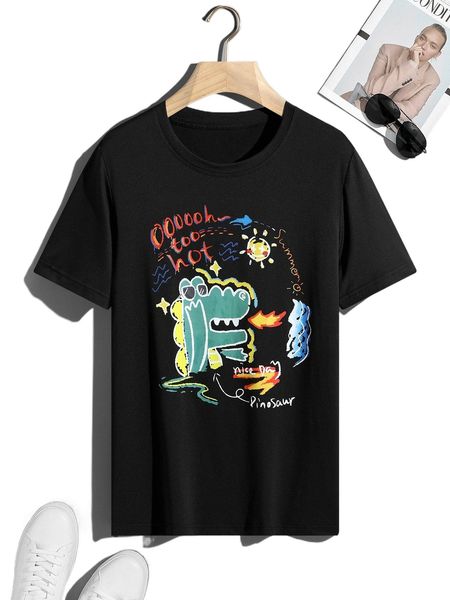 

men cartoon & letter graphic tee t2yk#, White;black