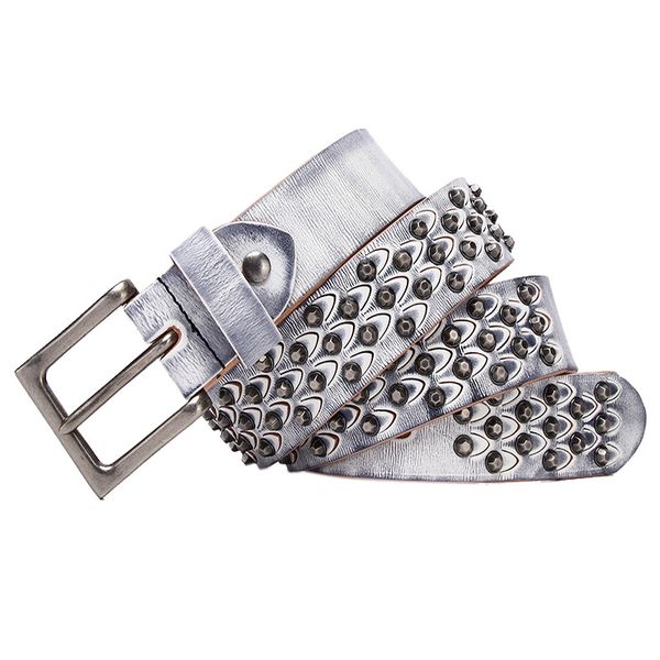 

new layer cowhide personalized riveting belt hollow decoration fashion all-match style denim pin buckle punk movement men belts unadjustable, Black;brown