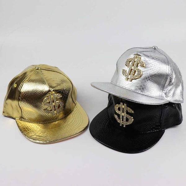 

metal golden dollar style men's baseball cap hip-hop leather adjustable snapback hats for men and women, Blue;gray