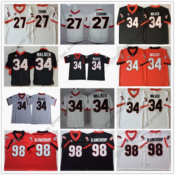 

ncaa georgia bulldogs college football jersey 34 herchel walker 27 nick chubb 98 rodrigo blankenship white black jersey size s--xxxlorange