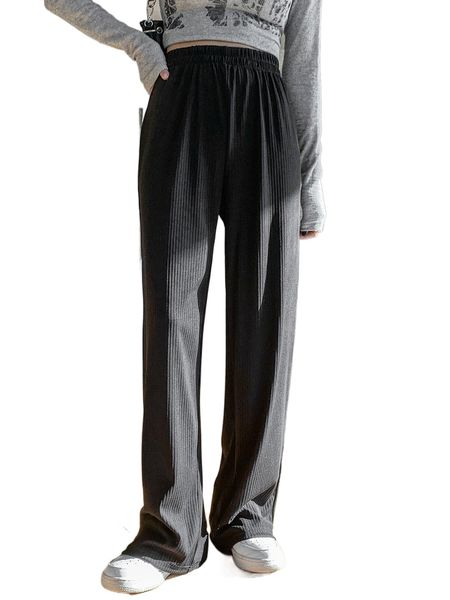 

dazy elastic waist straight leg pants u3js#, Black;white