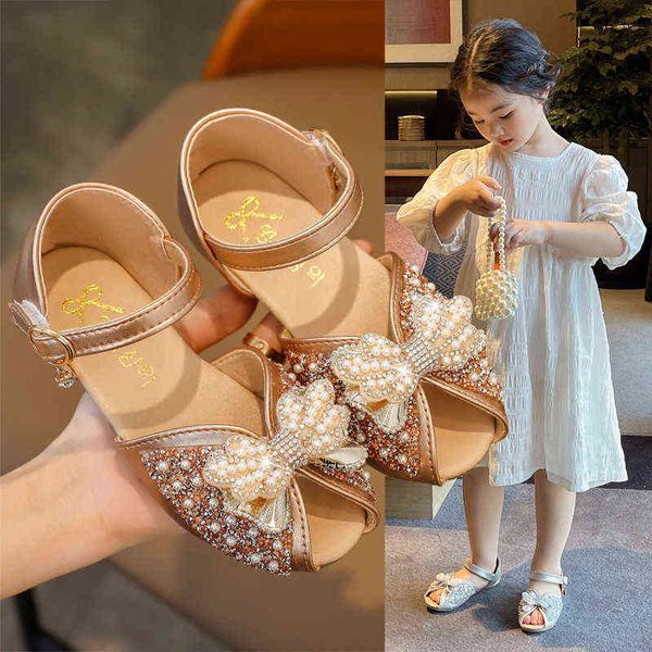 

new summer girls' sandals korean girls' princess shoes fish mouth children's pearl bow sandals g220415, Black;red