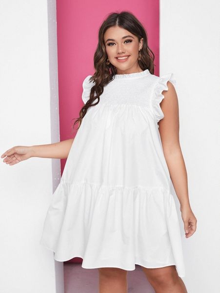 

plus frill shirred ruffle trim smock dress y4vq#, Black