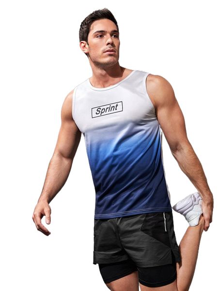 

men ombre & letter graphic sports tank x1t1#, White;black