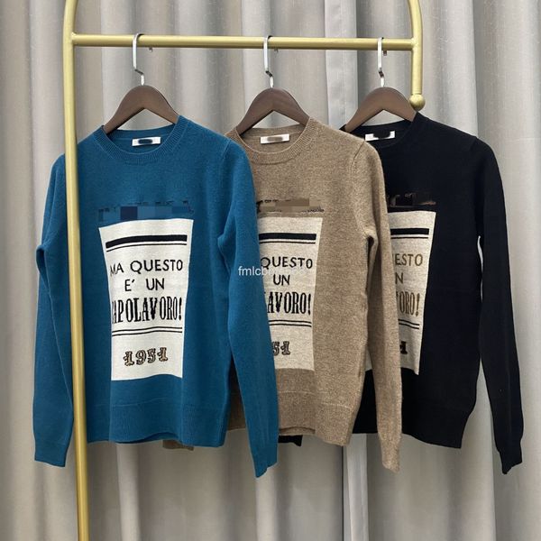 

women's knits & tees mm family's 21st autumn and winter 70th anniversary 1951 letter cashmere sweater heavy industry hanging wool, White