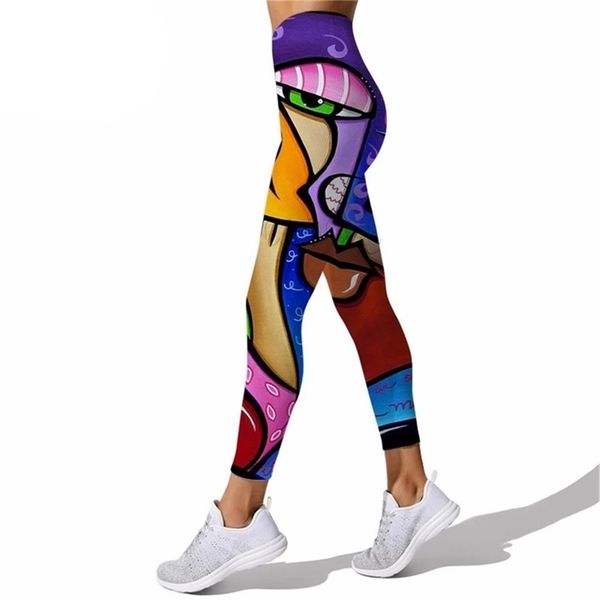 

women leggings colorful abstract art print high waist elasticity legging casual female for outdoor fitness jogging pants w220617, Black