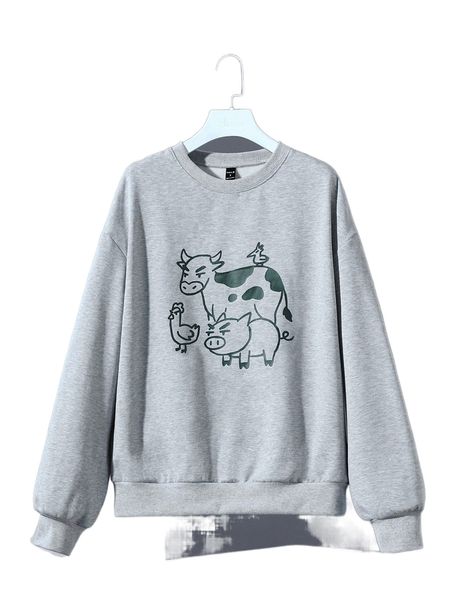 

x seanyboydraws drop shoulder cartoon graphic pullover r11k#, Black