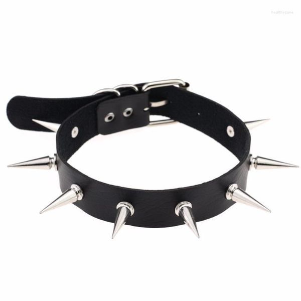 Girocolli Emo Spike Girocollo Collare Punk Donna Donna Uomo Pelle nera Rivetti con borchie Collana girocollo Gioielli Goth Accessori gotici Heal22