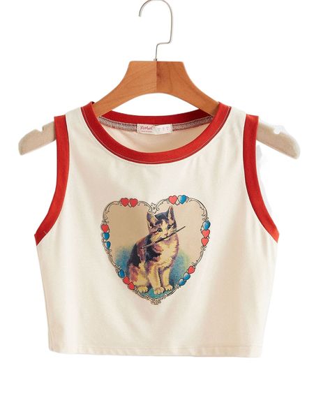 

plus cat print contrast trim tank h8kp#, Black