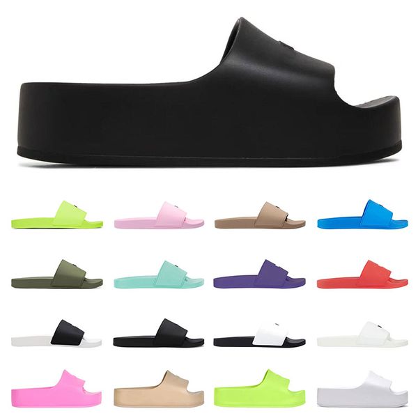 

wmns rubber pool slides writing designer women chunky slipper summer men slide beige white black fluo green blue outdoor slippers