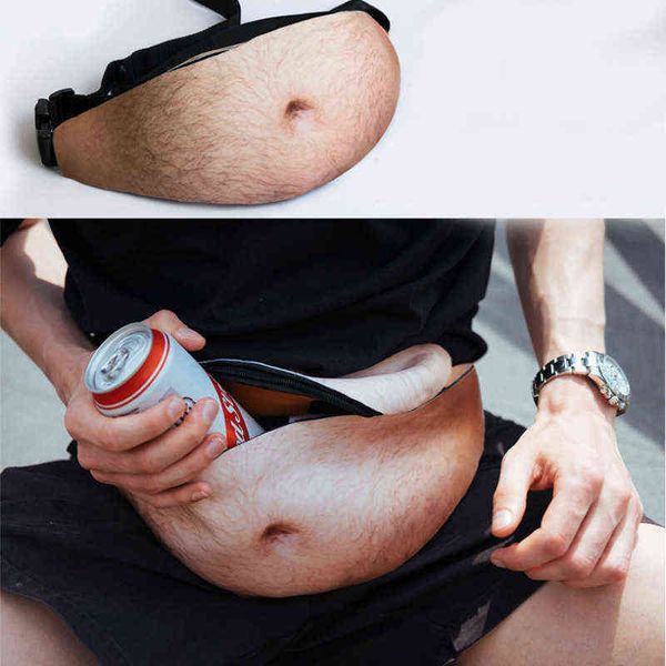 

star same beer belly waist bag big belly waist bag fake belly net red change storage waist imitation human skin pu 220622