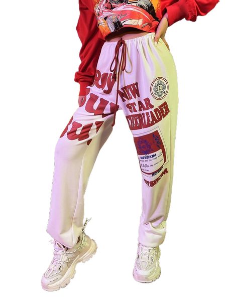 

meysi kim letter & graphic print tie waist sweatpants i4nj#, Black;white