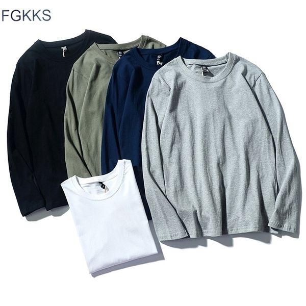 

fgkks men tshirt spring autumn brand mens solid color simple basic cotton longsleeved tee shirt male 201116, White;black