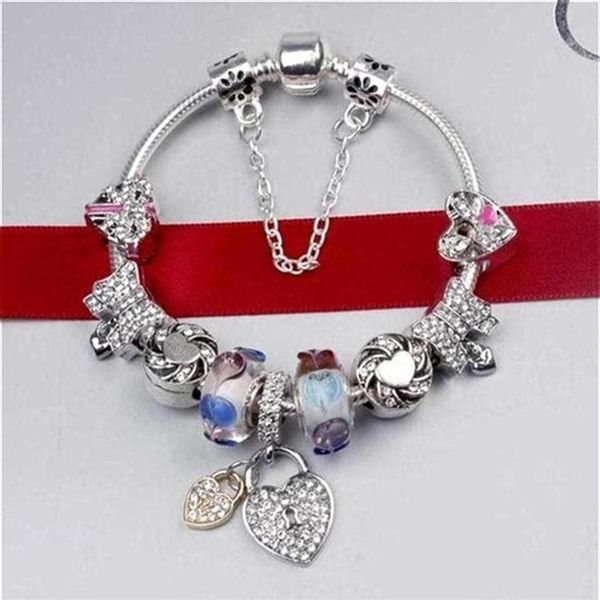 

charm bracelet 925 silver fashion bracelets love heart pendant bangle charm beads mother bracelet for mothers day diy jewelry acce2923, Golden;silver