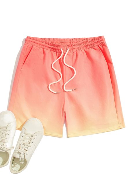 

men ombre slant pockets drawstring waist shorts c0ud#, White;black