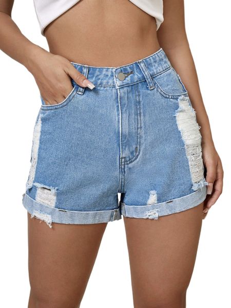 

ripped roll up hem denim shorts n2cf#, White;black