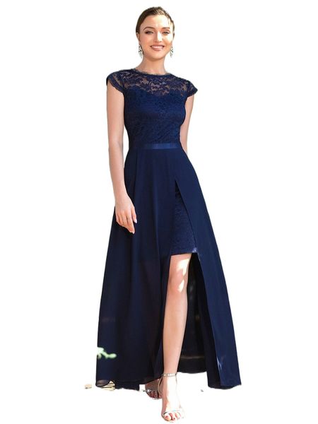 

miusol plicated detail split thigh lace dress m5qz#, Black;gray