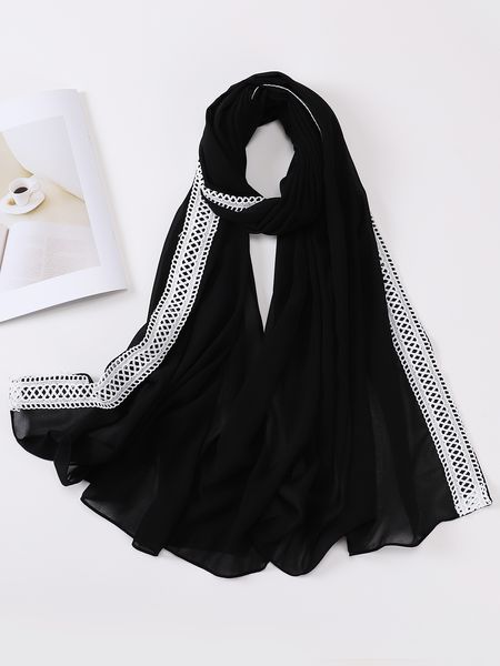 2022 new Plain Bubble Chiffon con pizzo scozzese Hijab donne musulmane moda donna foulard islam sciarpe per le donne copricapo scialle estate