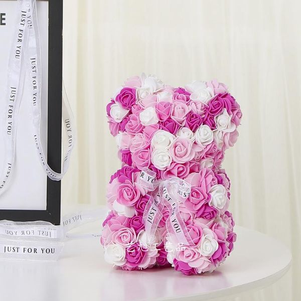 Ghirlande di fiori decorativi 25 cm Orso rosa Regali di compleanno unici San Valentino Decorazione di nozze Romantico fatto a mano Colore misto Tedd