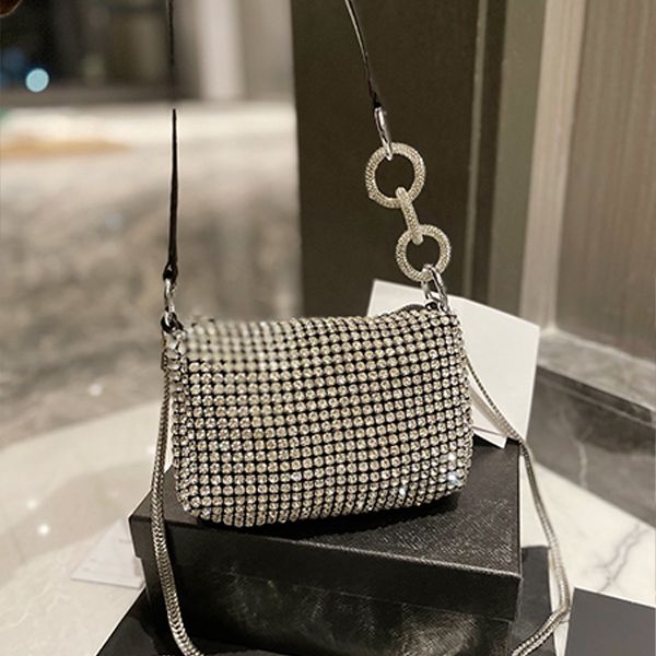 

shining dinner bag diamond handmade tote bags water glittering billing full letter chain messenger shoulder makeup punk nightclub square bag